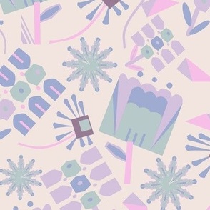 LARGE: Modern Geometric Florals: Blue and Pink on white