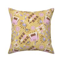 LARGE: Modern Geometric Florals: Brown and Pink on Brown
