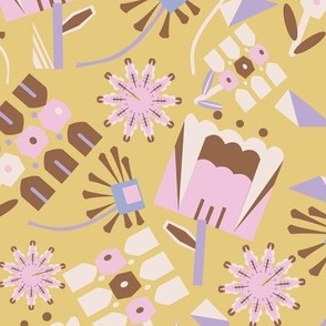 LARGE: Modern Geometric Florals: Brown and Pink on Brown