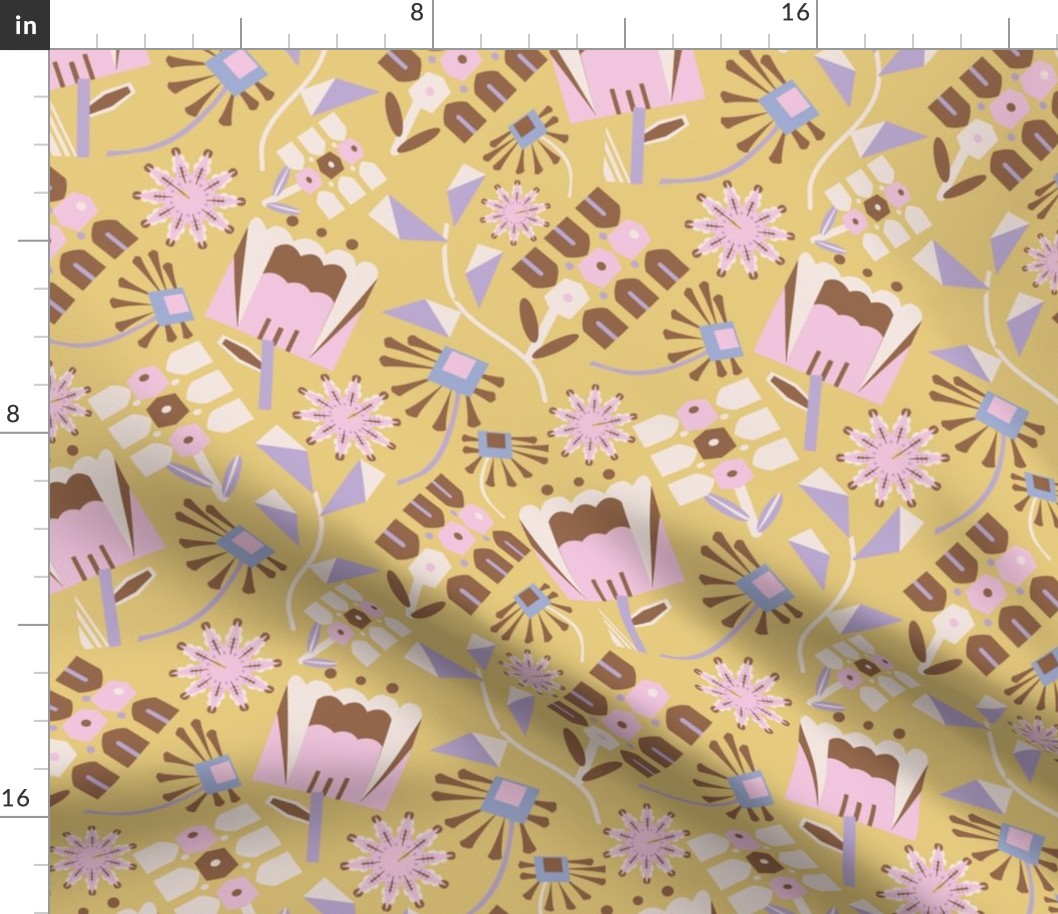 LARGE: Modern Geometric Florals: Brown and Pink on Brown