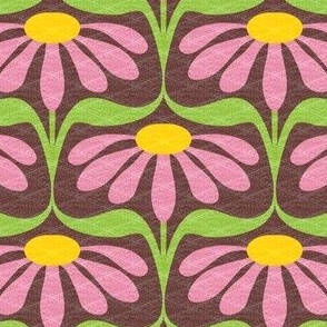 Nouveau Flowers - Pink Yellow Green Brown