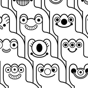 HountedTooth- Monster Mash Houndstooth- Cute Halloween Monsters- Novelty Coloring Aliens- Intergalactic Creatures- Kids- Children- Black and White- Medium