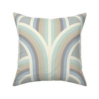 Interlocking Arches Geometric Modern Line Pattern - Coastal Inlet Colors with Off-White on Canvas Texture - Medium