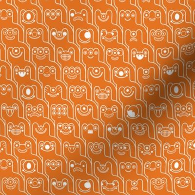 HountedTooth- Monster Mash Houndstooth- Cute Halloween Monsters- Novelty Aliens- Intergalactic Creatures- Kids- Children- White Outline on Orange Background- sMini