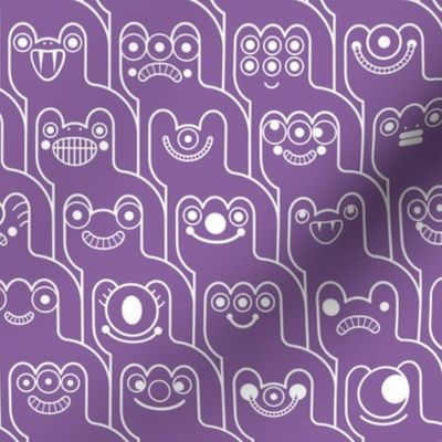 HountedTooth- Monster Mash Houndstooth- Cute Halloween Monsters- Novelty Aliens- Intergalactic Creatures- Kids- Children- White Outline on Orchid Purple Background- Small