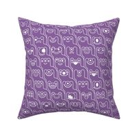 HountedTooth- Monster Mash Houndstooth- Cute Halloween Monsters- Novelty Aliens- Intergalactic Creatures- Kids- Children- White Outline on Orchid Purple Background- Small