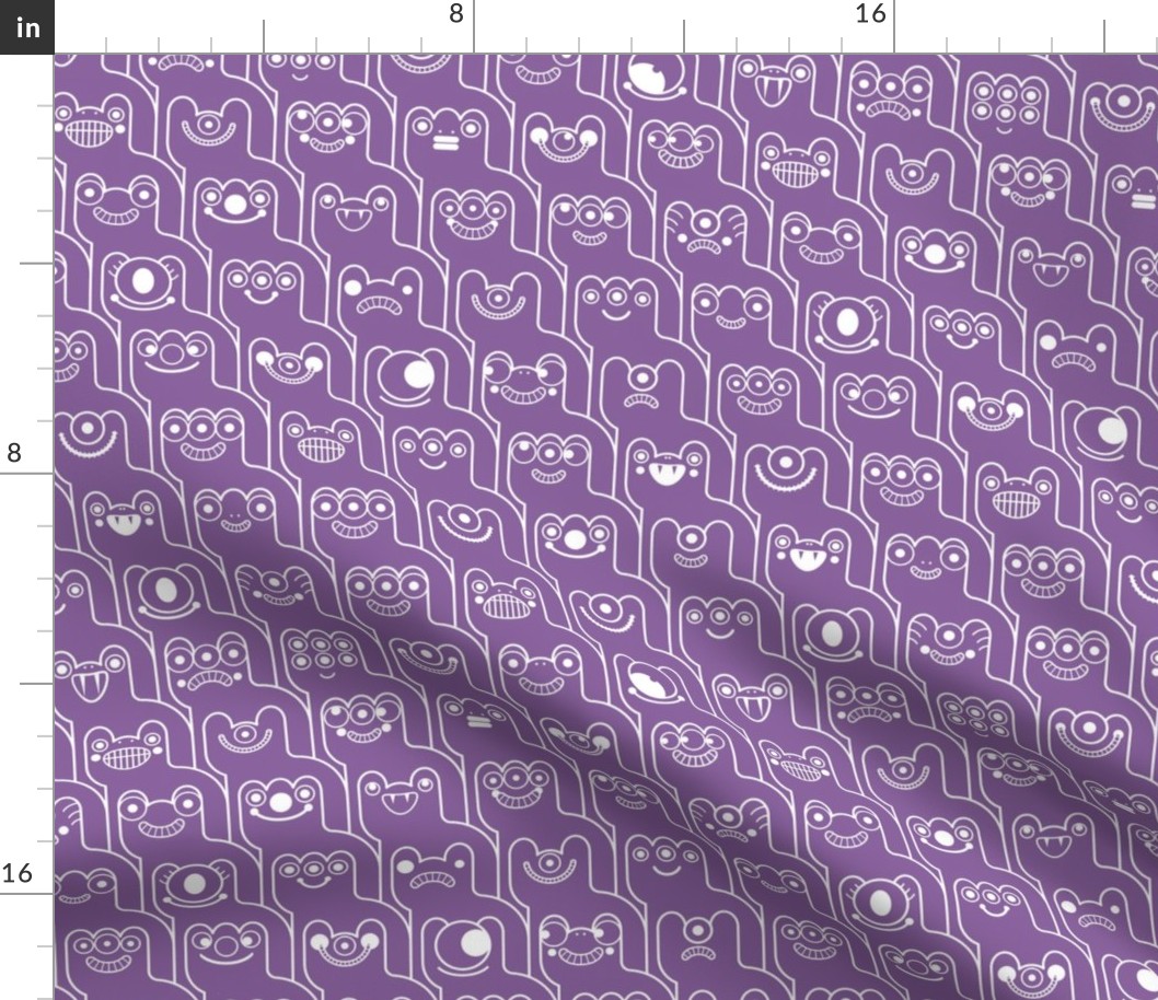 HountedTooth- Monster Mash Houndstooth- Cute Halloween Monsters- Novelty Aliens- Intergalactic Creatures- Kids- Children- White Outline on Orchid Purple Background- Small