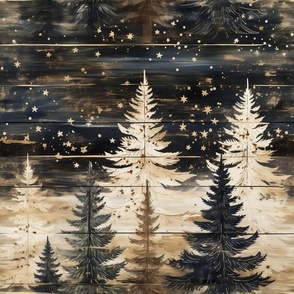 Rustic Woodland Forests: Weathered Stained Wood Planks in Brown, Black, and White - Lodge Cabin Stars, Western Mountains, Great Outdoors -  Large Wallpaper