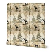 Rustic Buck Whitetail Deer Standing Stag on Weathered Sand Taupe Beige White Painted Wood - Cabin Lodge Western Wildlife