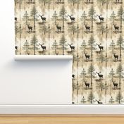Rustic Buck Whitetail Deer Standing Stag on Weathered Sand Taupe Beige White Painted Wood - Cabin Lodge Western Wildlife