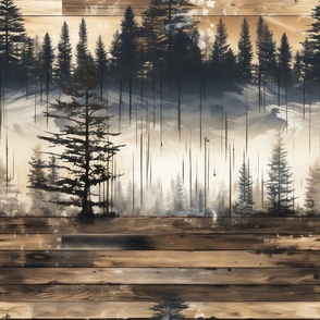 Watercolor Woodland Forests: Weathered Stained Wood Planks in Brown and Black - Lodge Cabin Western Mountains Great Outdoors Landscape