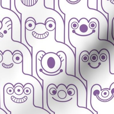 HountedTooth- Monster Mash Houndstooth- Cute Halloween Monsters- Novelty Coloring Aliens- Intergalactic Creatures- Kids- Children- Orchid Purple and White- Medium