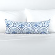 Art Deco Scallop with simple Daisy Floral in a Galactic Cobalt blue and white monochrome palette large scale