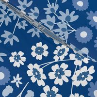 Blue and white floral seamless design large scale with galactic cobalt blue