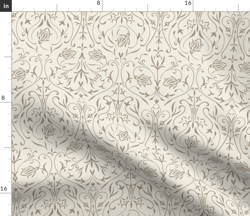 damask 02 - creamy white _ khaki brown 02 - traditional wallpaper