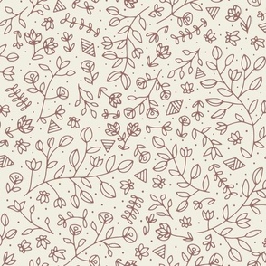 flowers and shapes - copper rose pink _ creamy white - small scale hand drawn floral