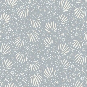 fronds and flowers - creamy white _ french grey bue - blue and white ditsy floral