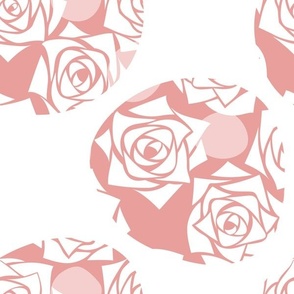 M Partly Full Rose Polka Dots – Silhouette White Roses in Pastel Red Bubble (Soft Red - Pink) on White - Mid Century Modern inspired (MOD) - Modern Vintage - Minimal Flower - Geometric Floral