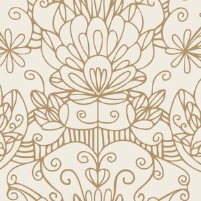 lovely - creamy white _ lion gold mustard - traditional line art design