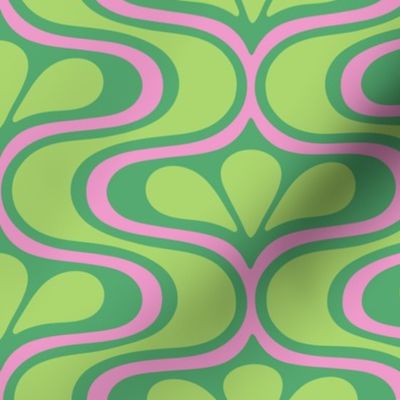 Groovy Green and Pink Mid-Mod Design | Medium scale - 10" repeat