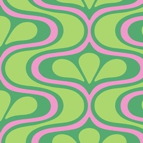 Groovy Green and Pink Mid-Mod Design | Medium scale - 10" repeat