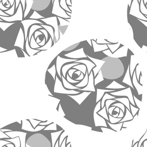 M Partly Full Rose Polka Dots – Black and White - Silhouette White Roses in Soft Black Bubble (Dark Grey) on White - Mid Century Modern inspired (MOD) - Modern Vintage - Minimal Flowers - Geometric Floral