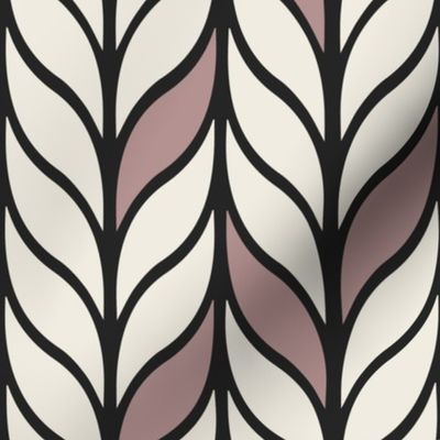 columns - creamy white _ dusty rose pink _ raisin black - simple leaves geometric