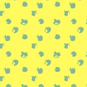 S Partly Rose - Blue Polka Dots – Blue Dots on Soft Yellow (Pastel Yellow) arrange in Grid (Rhombus Mesh Square Lozenge Crisscross Lattice Jester Argyle Check Diamond Chain Link) - Mid Century Modern inspired (MOD) - Modern Vintage
