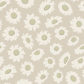 daisies - bone beige _ creamy white _ thistle green _ khaki brown - ditsy floral