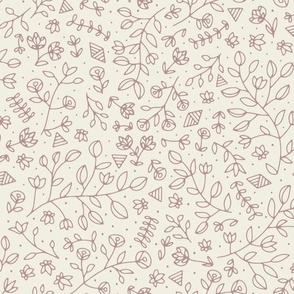 flowers and shapes - creamy white _ dusty rose - small scale hand drawn floral