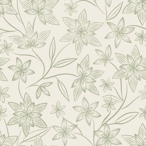 flowy flowers - creamy white_ light sage green - cottage floral