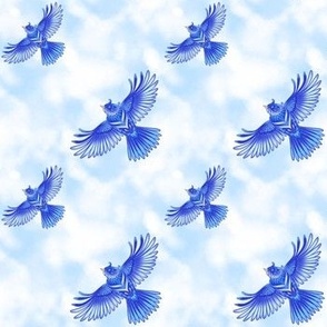 Blue Sky, Blue Birds Flying in the Clouds (medium)