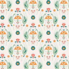 Medium-a-Swans pair with flowers - light green and orange