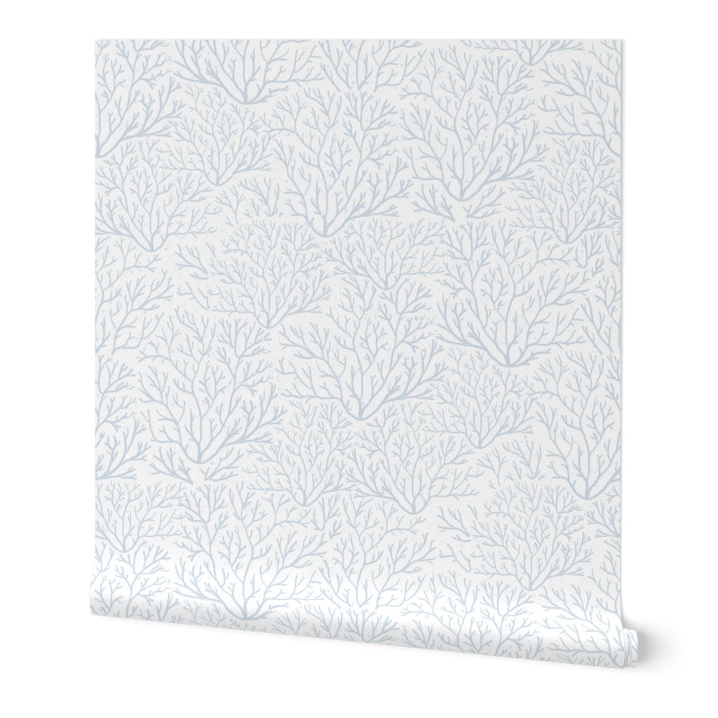 [large] Soft and Serene Light Blue Coral Reef - Coastal Chic Hamptons Under the Sea - Fog Light Blue on Warm White
