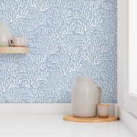 [large] Coastal Blue Gray Coral Reef - Coastal Chic Hamptons Under the Sea - Warm Ivory White on Dusky Coastal Blue Gray