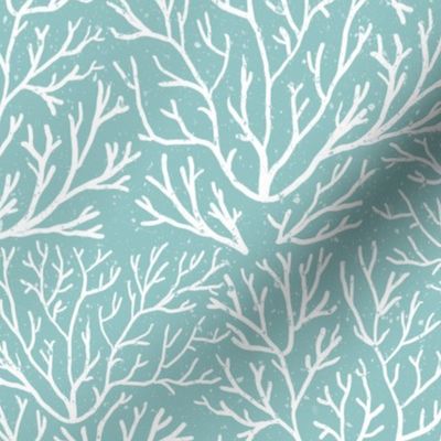 [L] Seafoam Coral Reef - Coastal Chic Hamptons Ocean - Warm Ivory White on Seafoam Opal Green