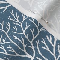 [L} Blue Coral Reef - Coastal Chic Hamptons Under the Sea - Warm White on Admiral Blue