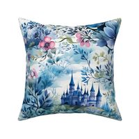 Blue Floral Cinderella Magical Ice Castle Kingdom Wonderland Fairytale Princess Mural Wallpaper Bedding