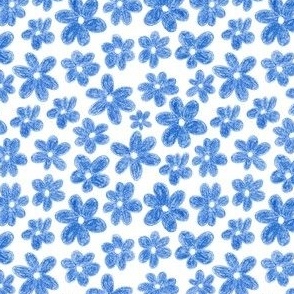 (small) Kodomo crayon blue flowers on white