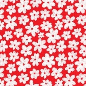 (small) Kodomo crayon white flowers on red