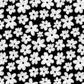 (small) kodomo crayon white flowers on black