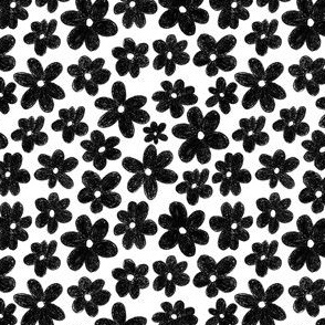 (small) Kodomo crayon black flowers on white