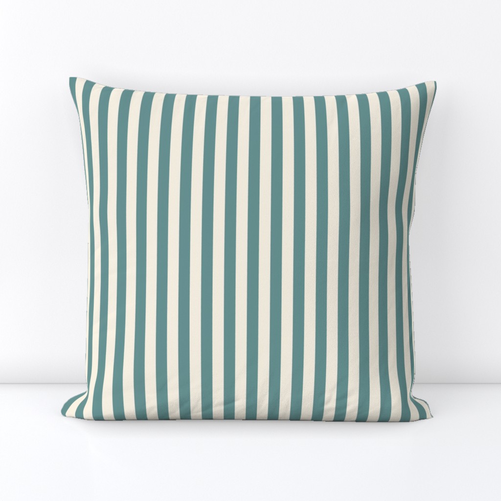1/2” Vertical Stripes, Neutral Teal and Ivory