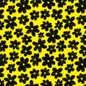 (small) Kodomo crayon black flowers on yellow