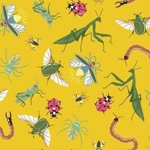 Cute Creepy Crawlers on Mustard Yellow