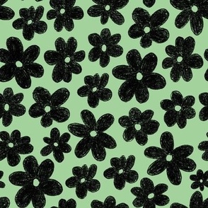 Kodomo crayon black flowers on mint green