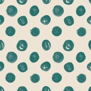 Painterly Polka Dots - Cream and Teal 