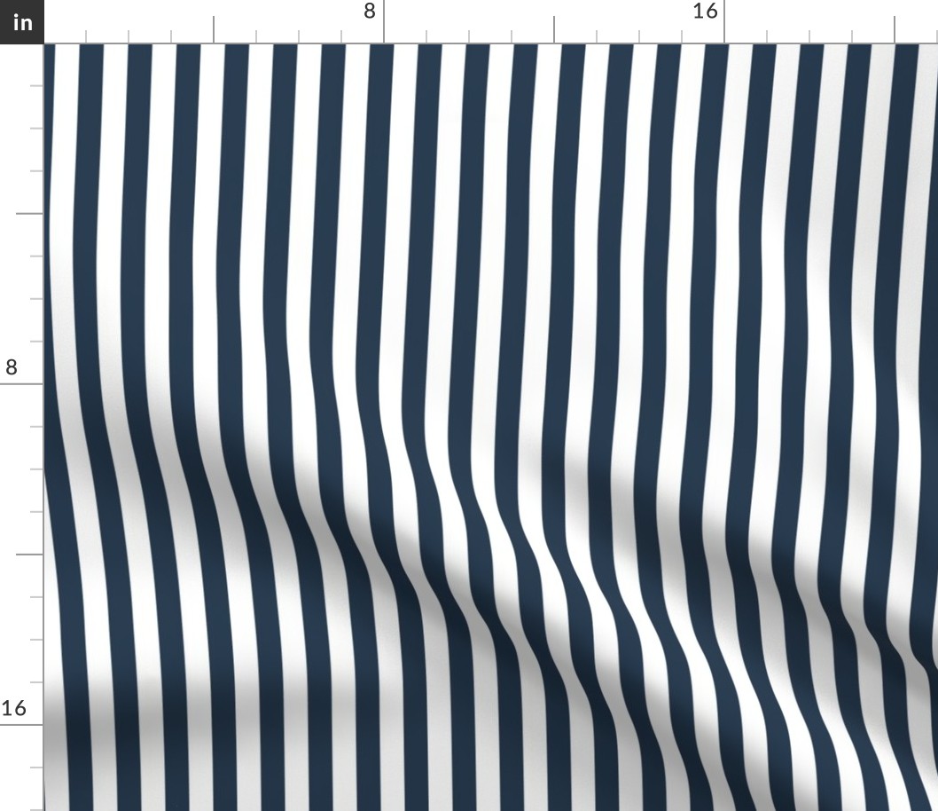 1/2” Wide Vertical Stripes, Navy Blue and White