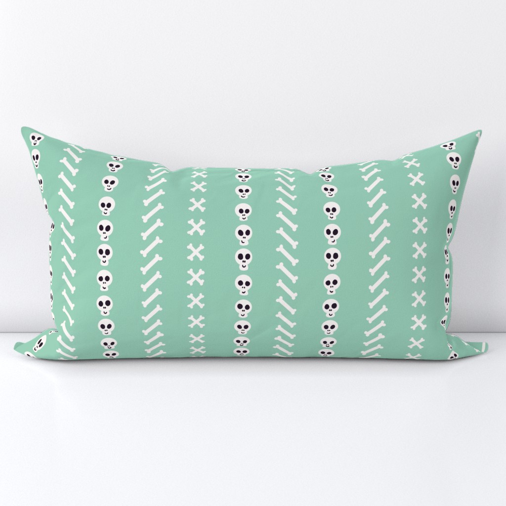 LARGE Fun Pastel Mint Green Skulls and Bones Halloween Stripes