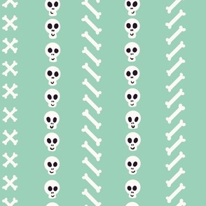 LARGE Fun Pastel Mint Green Skulls and Bones Halloween Stripes